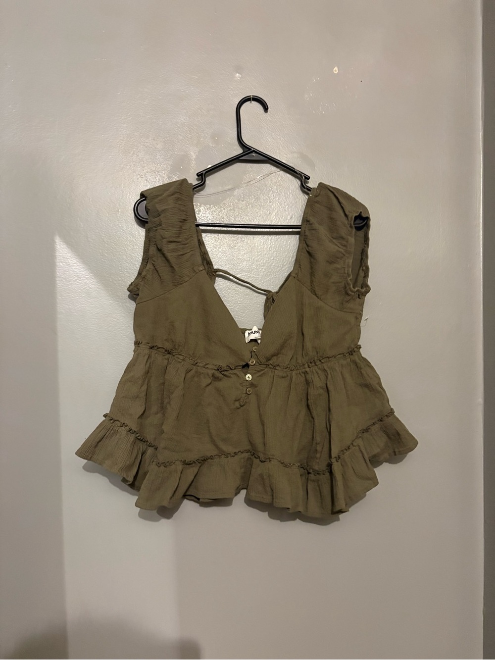 No Boundaries Olive Ruffle Peplum Blouse